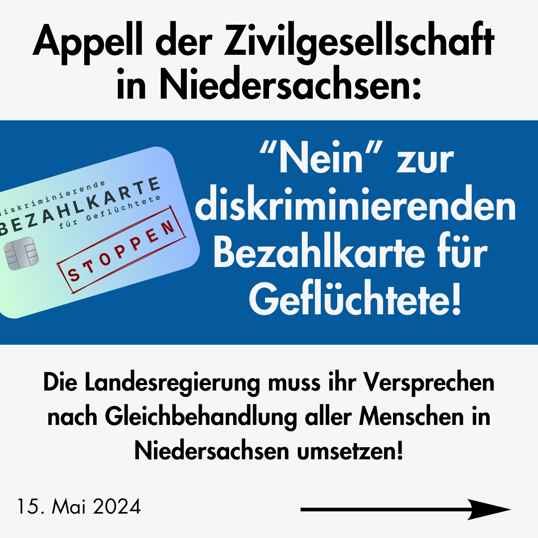 Flüchtlingsrat Niedersachsen sagt “Nein” zur diskriminierenden Bezahlkarte für Geflüchtete